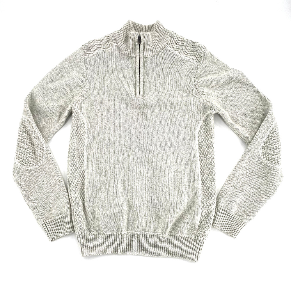 Emerald Isle Weaving Mens Clifden‎ Pullover Sweater Sz S Gray Wool Blend 1/4 Zip